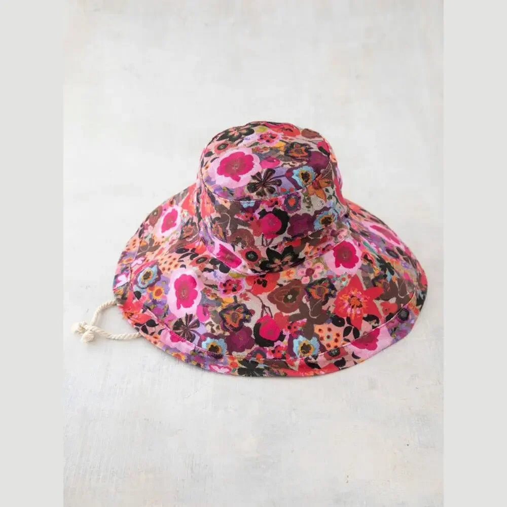 Natural Life Floral Bucket Hat Boho Wide Brim Sun Hat Pink Multicolor - Picture 2 of 5